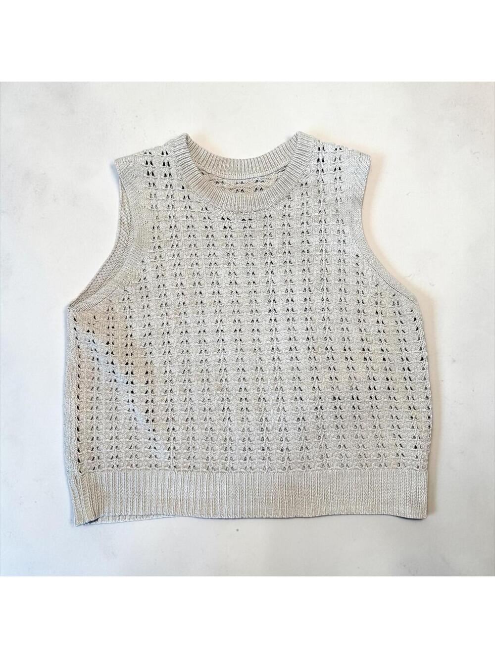 Vintage 100% cottonBeige Knit Sleeveless Sweater Vest